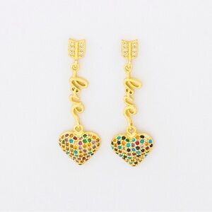 Gold Tone Multicolor Heart 'Love' Drop Earrings